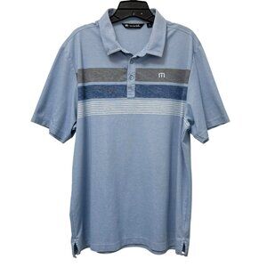 TravisMathew Mens Golf Polo Shirt Blue Striped Short Sleeve Casual Size XL READ